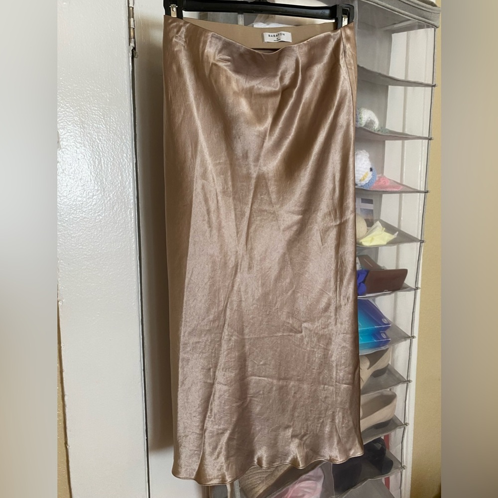 Babaton Satin Champagne Midi Slip Skirt